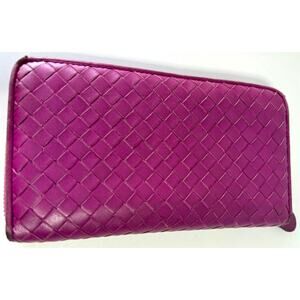 Bottega Veneta Pink Intrecciato Woven Leather Zip Wallet Lg Continental Clutch
